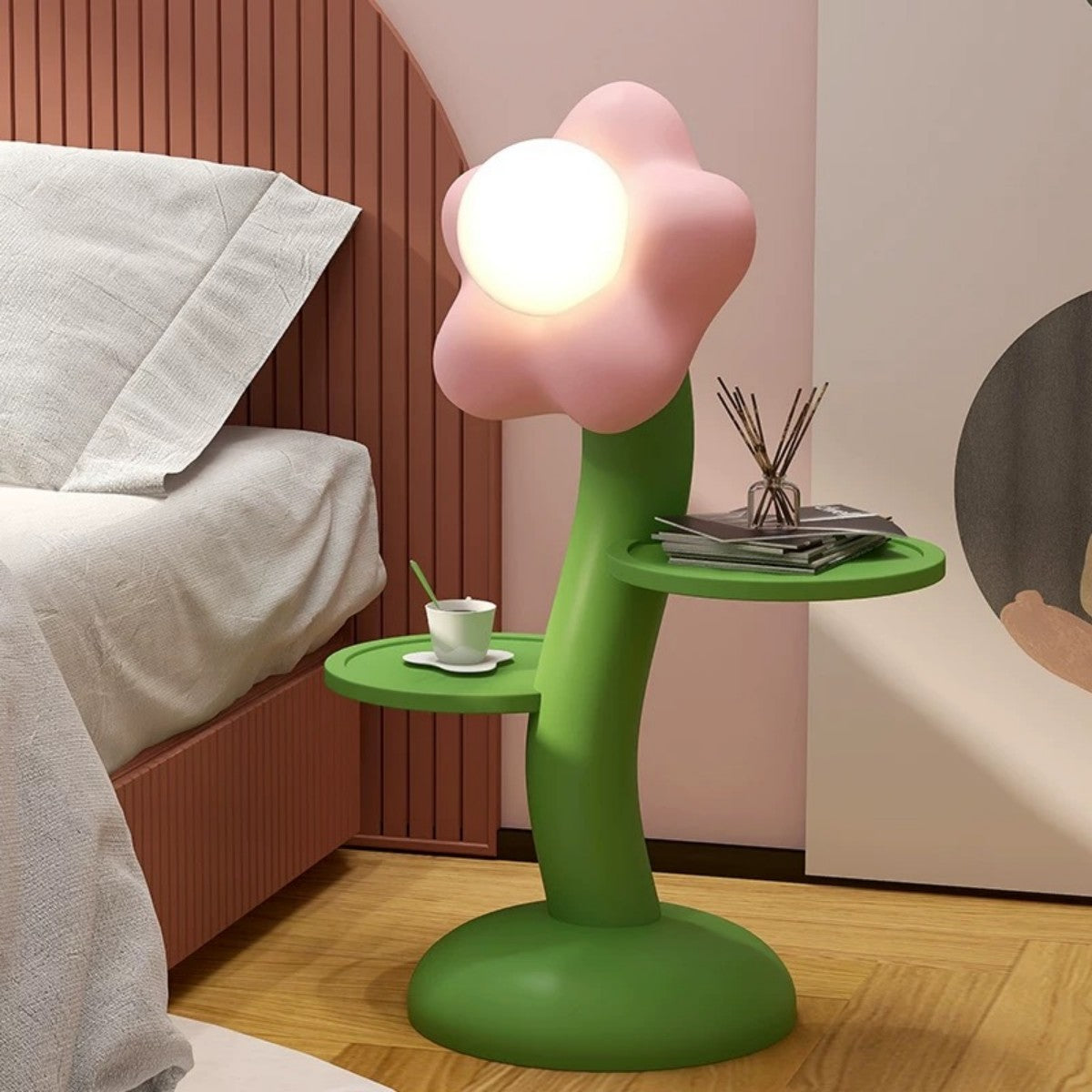Flower Lamp Side Table – Cute Kids Bedside Table with Light