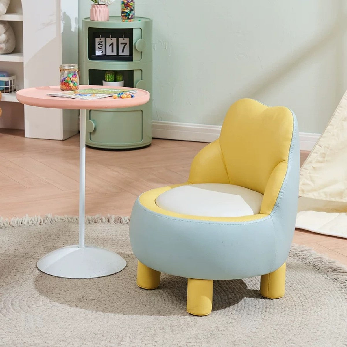 Modern Kids Lounge Chair – Pastel Yellow & Blue Toddler Seat