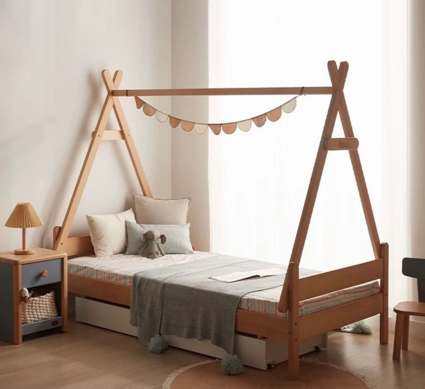 Montessori A-Frame Kids Bed – Minimalist Wooden Floor Bed