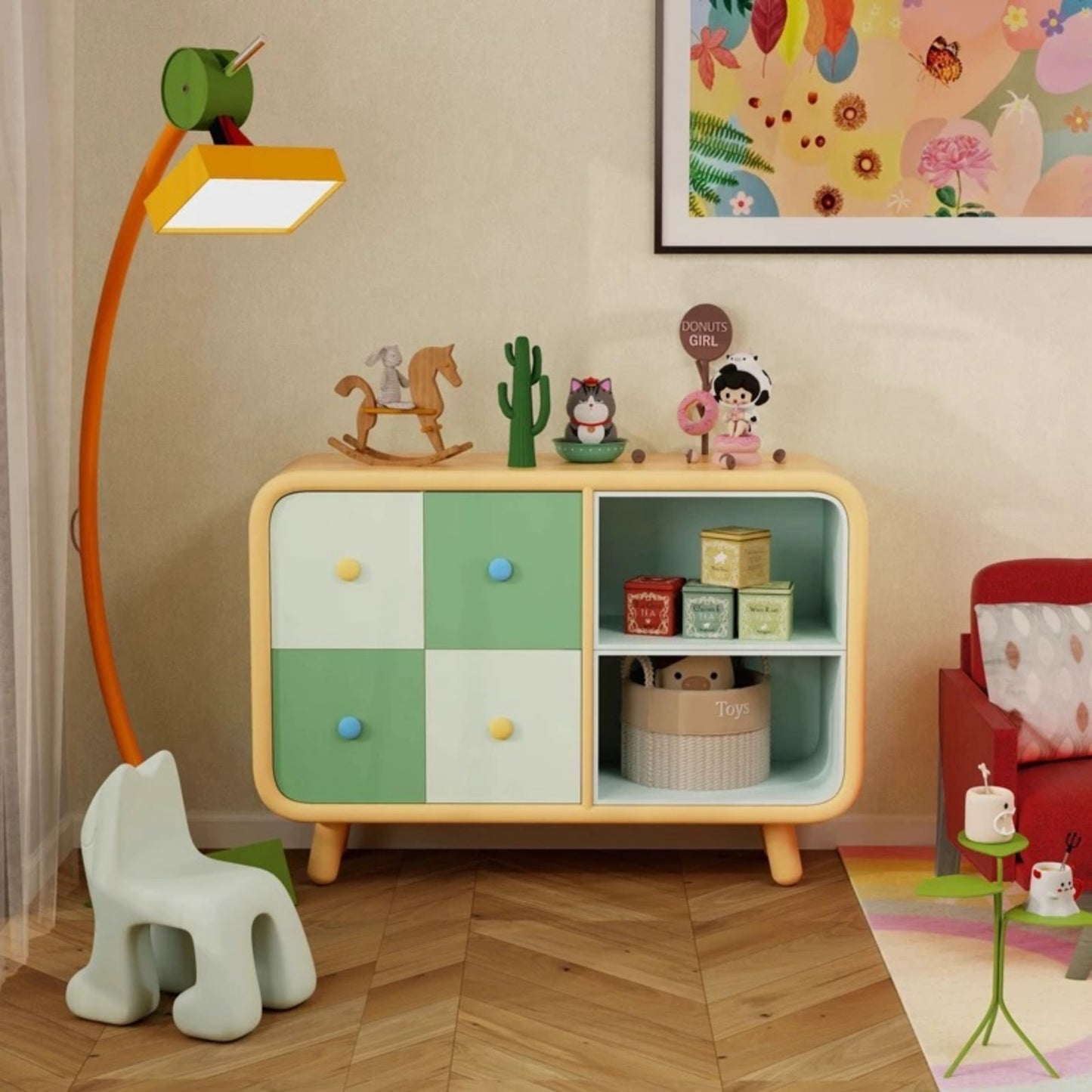 Color Block Kids Storage Cabinet – Modern Playroom Sideboard