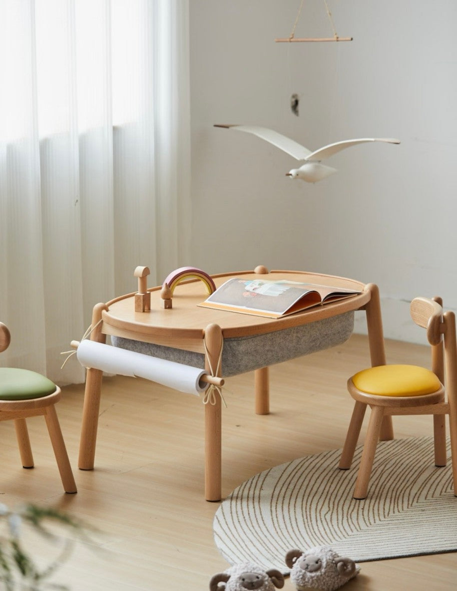 Montessori Kids Wooden Activity Table and Chairs Set with Storage