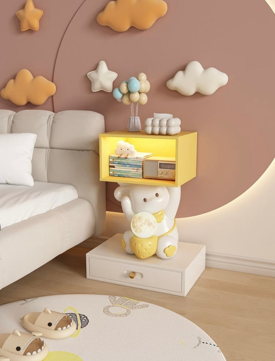 Cute Bear Nightstand for Kids | Cartoon Bedside Table with Storage Drawer
