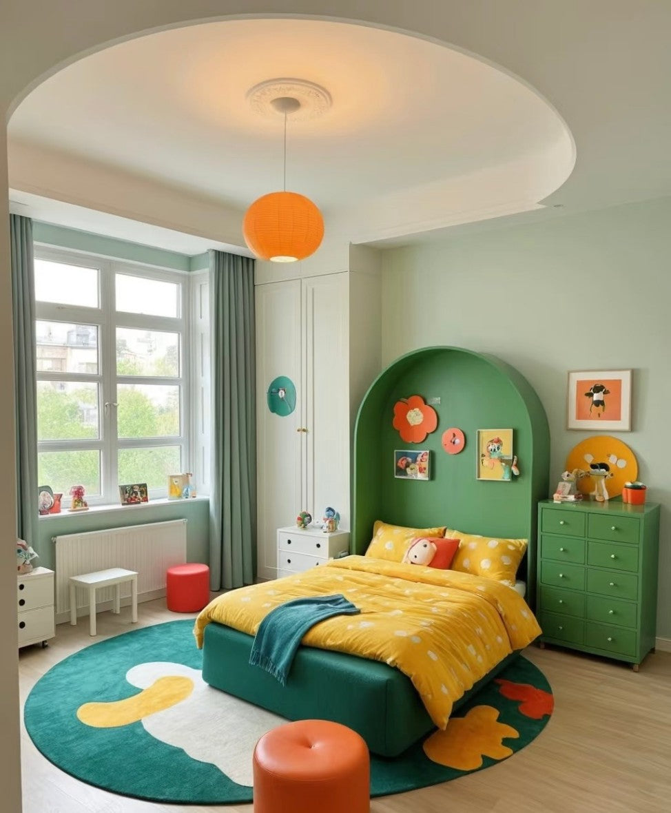 Modern Kids Bedroom with Green and Yellow Decor, Creative Child Room Design