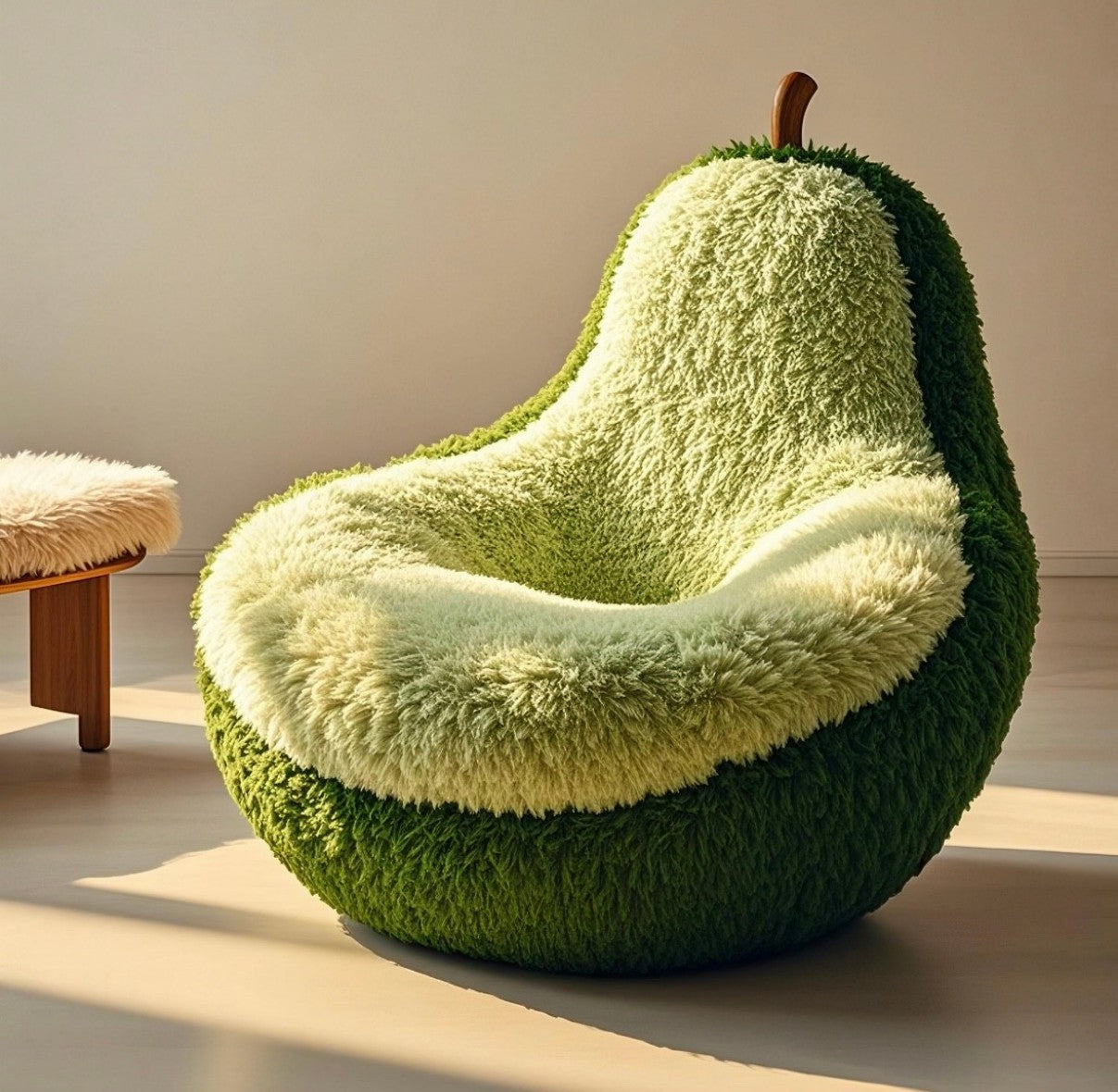 Green Pear Shaped Plush Chair – Cozy Fruit Seat for Playroom