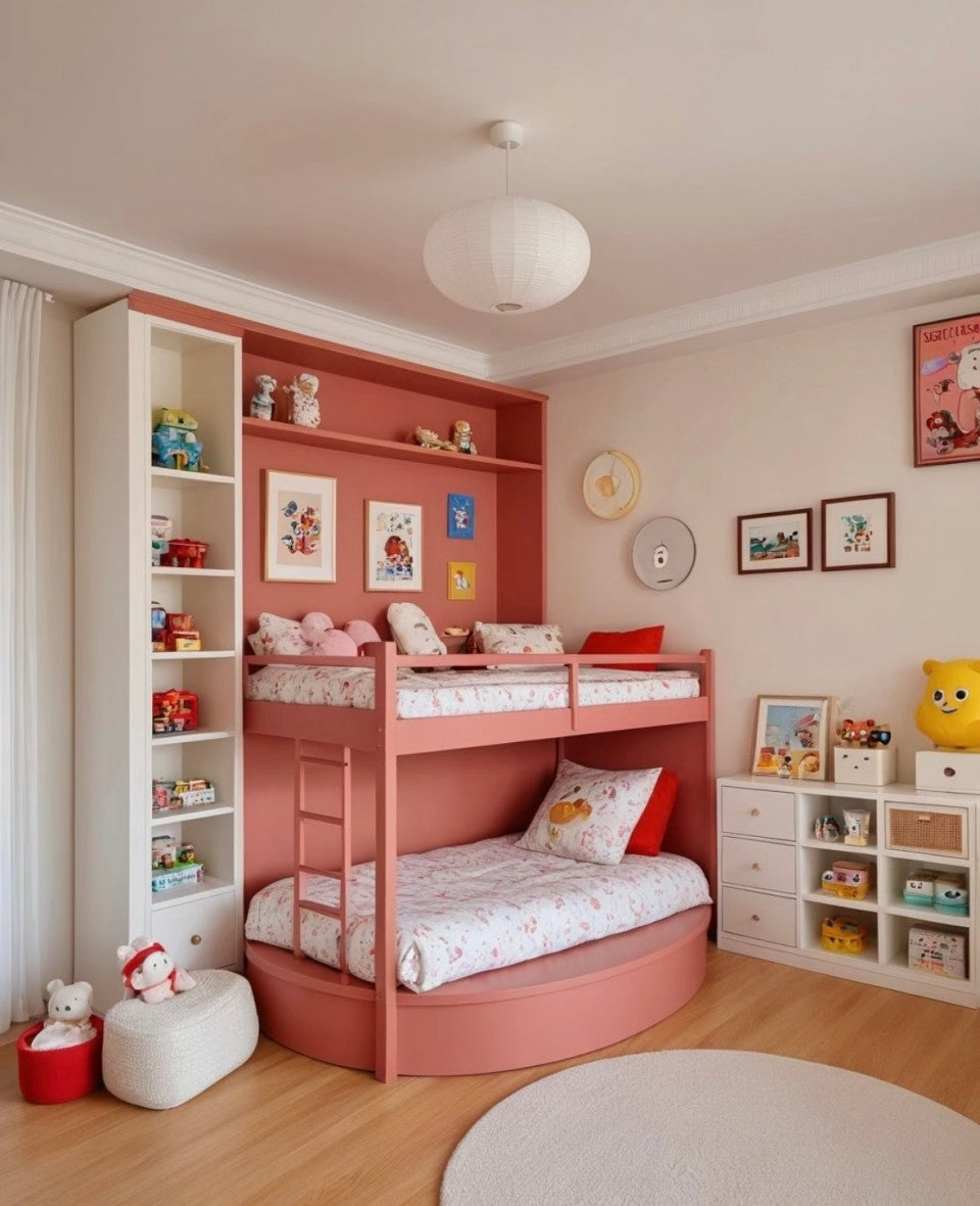 Modern Pink Bunk Bed with Storage – Space-Saving Loft for Girls’ Bedrooms and Playrooms