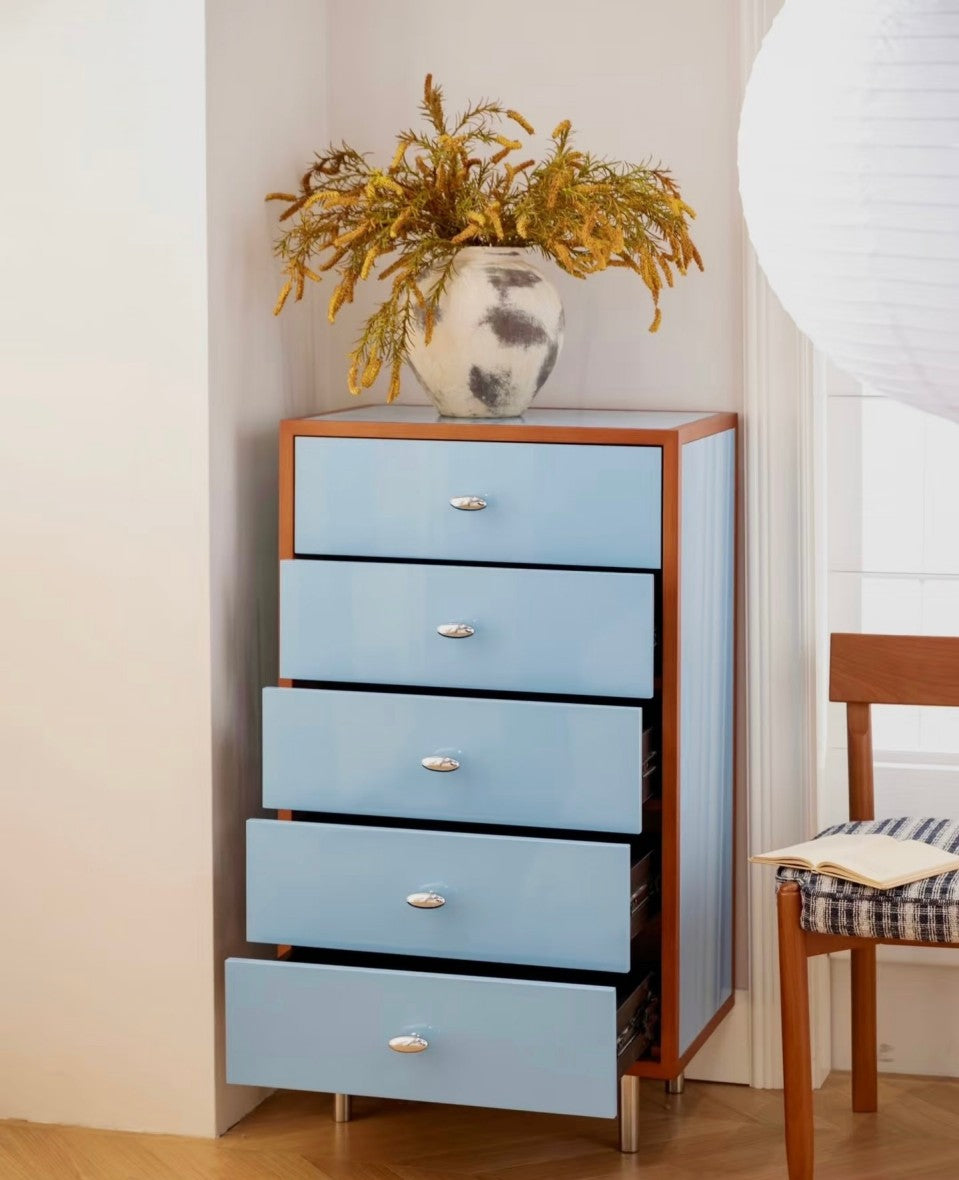 Modern Blue Tallboy Chest – Sleek Storage Dresser for Study or Bedroom