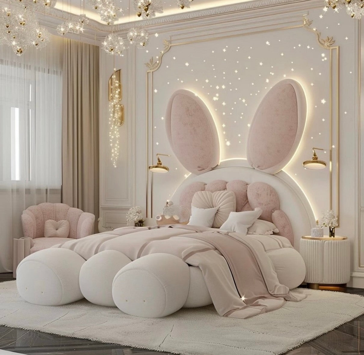 Luxury Bunny Bed for Kids, Princess Style Upholstered Children’s Bed
