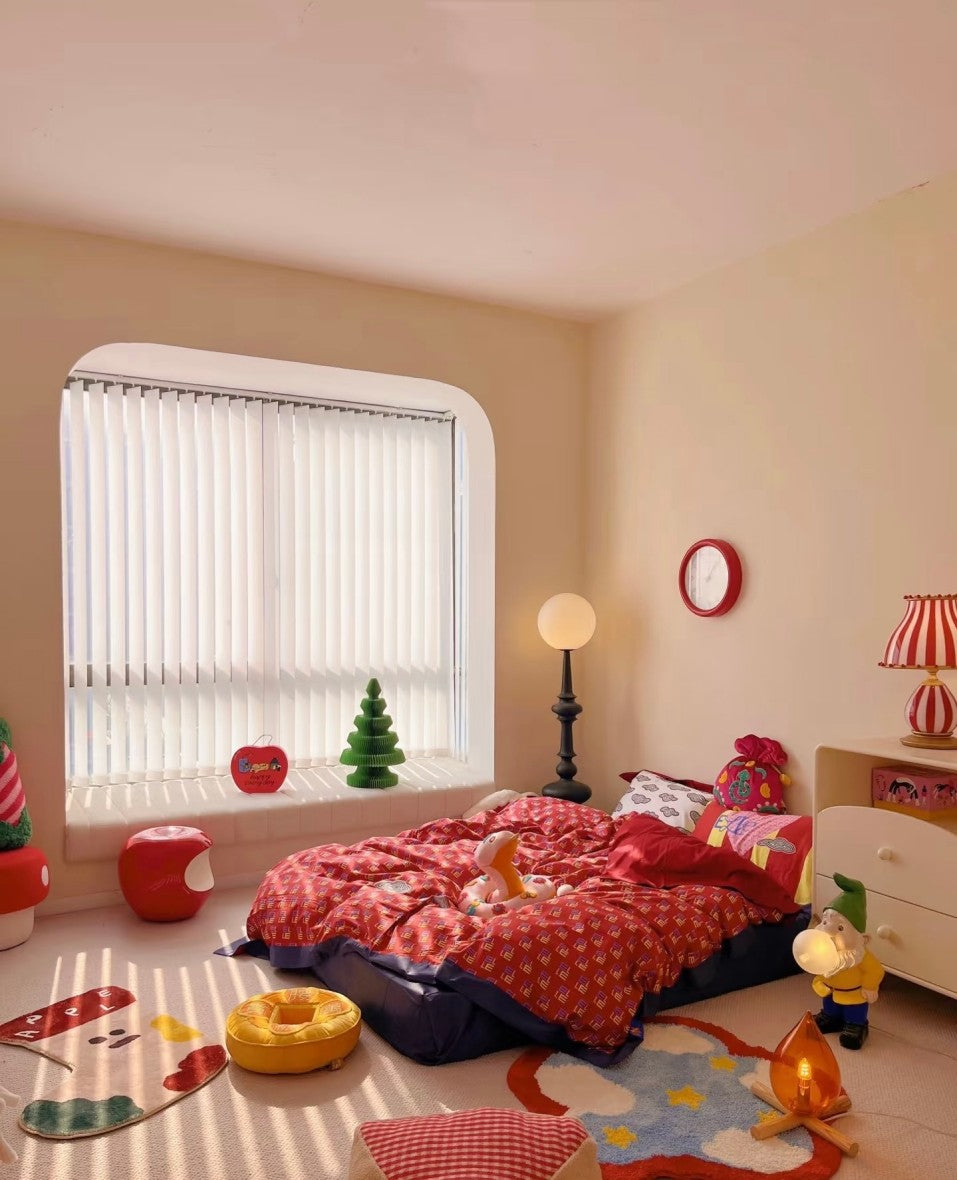 Children’s Floor Bed with Cartoon Bedding, Cozy Kids Room Decor