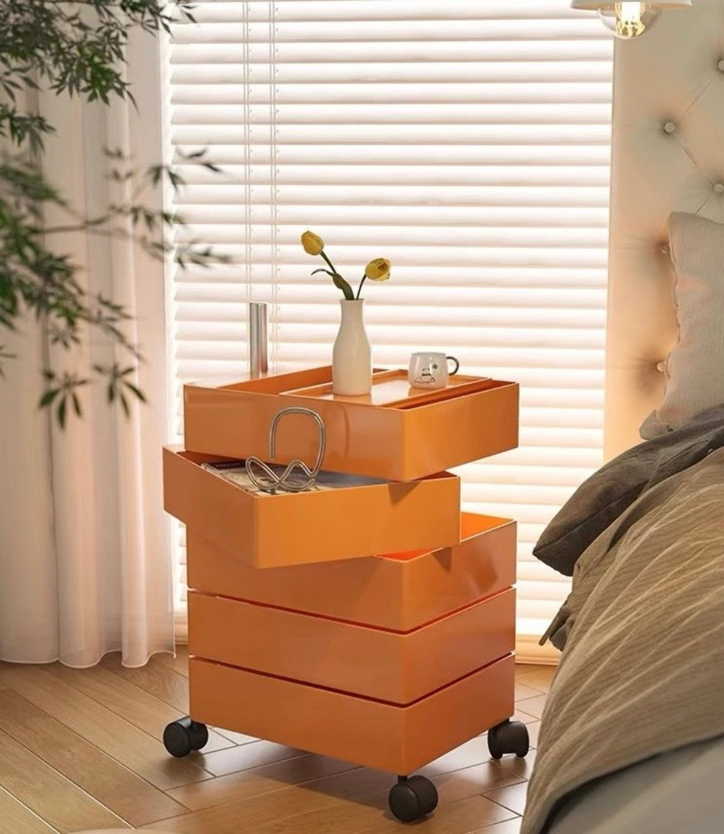 Modern Rotating Storage Cart, Multifunctional Rolling Organizer Cabinet