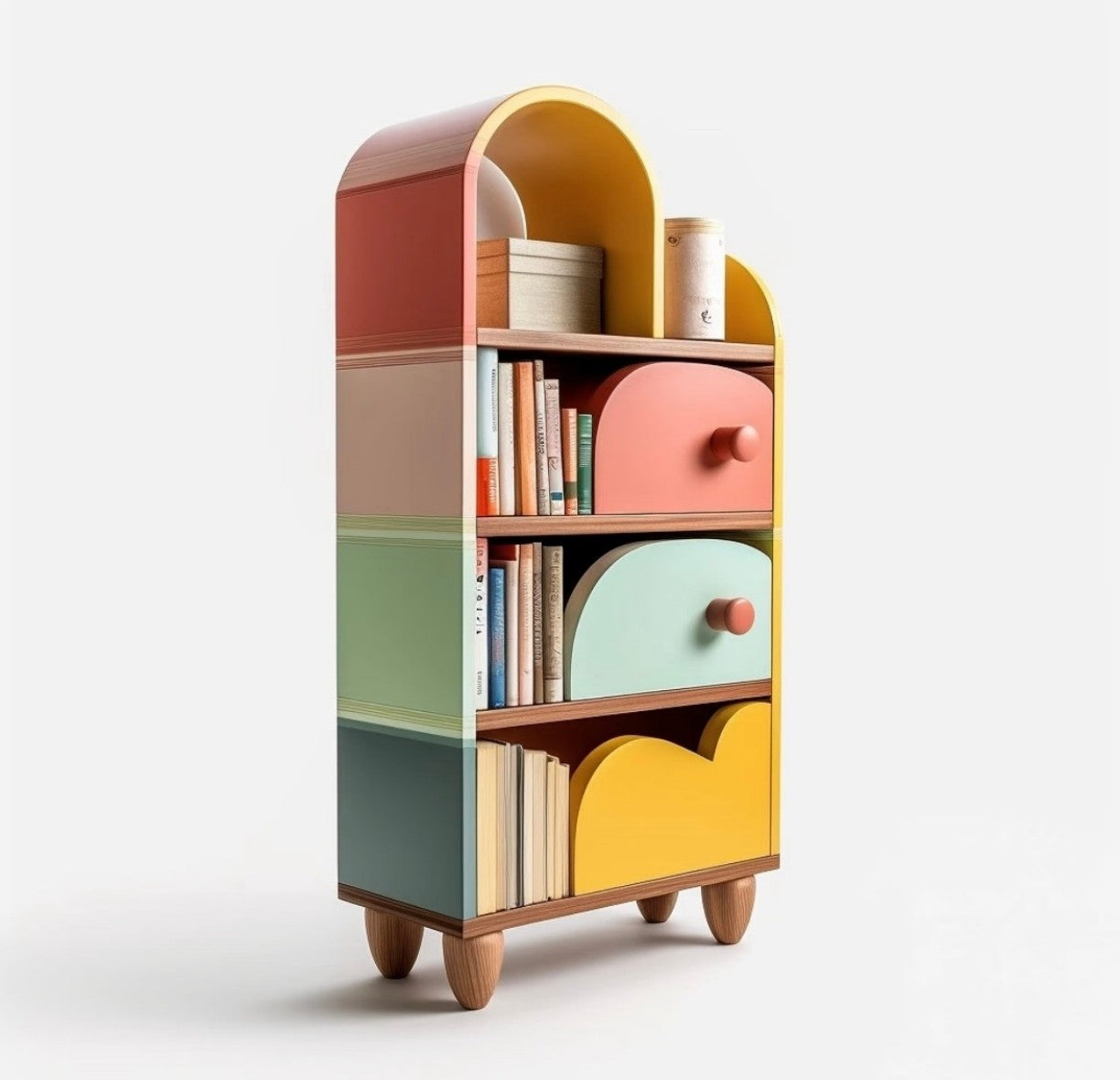 Colorful Kids Bookshelf with Drawers, Modern Children’s Storage Cabinet