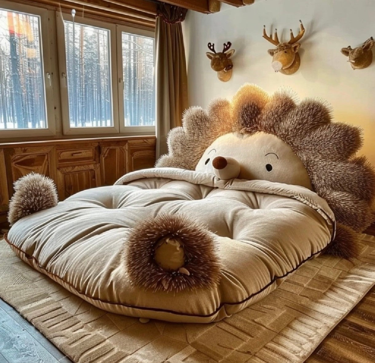 Plush Hedgehog Kids Bed, Cute Animal-Shaped Children’s Floor Bed