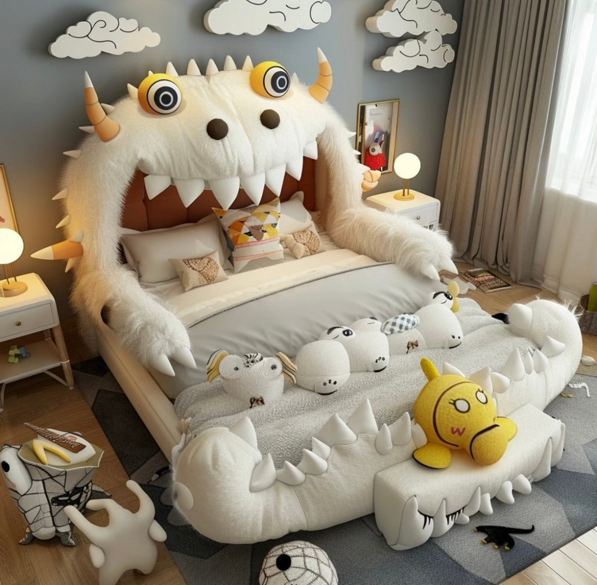 Monster Kids Bed, Creative Plush Cartoon Bed for Children’s Room