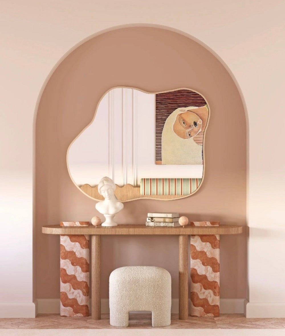Modern Entryway Console Table Set with Abstract Mirror