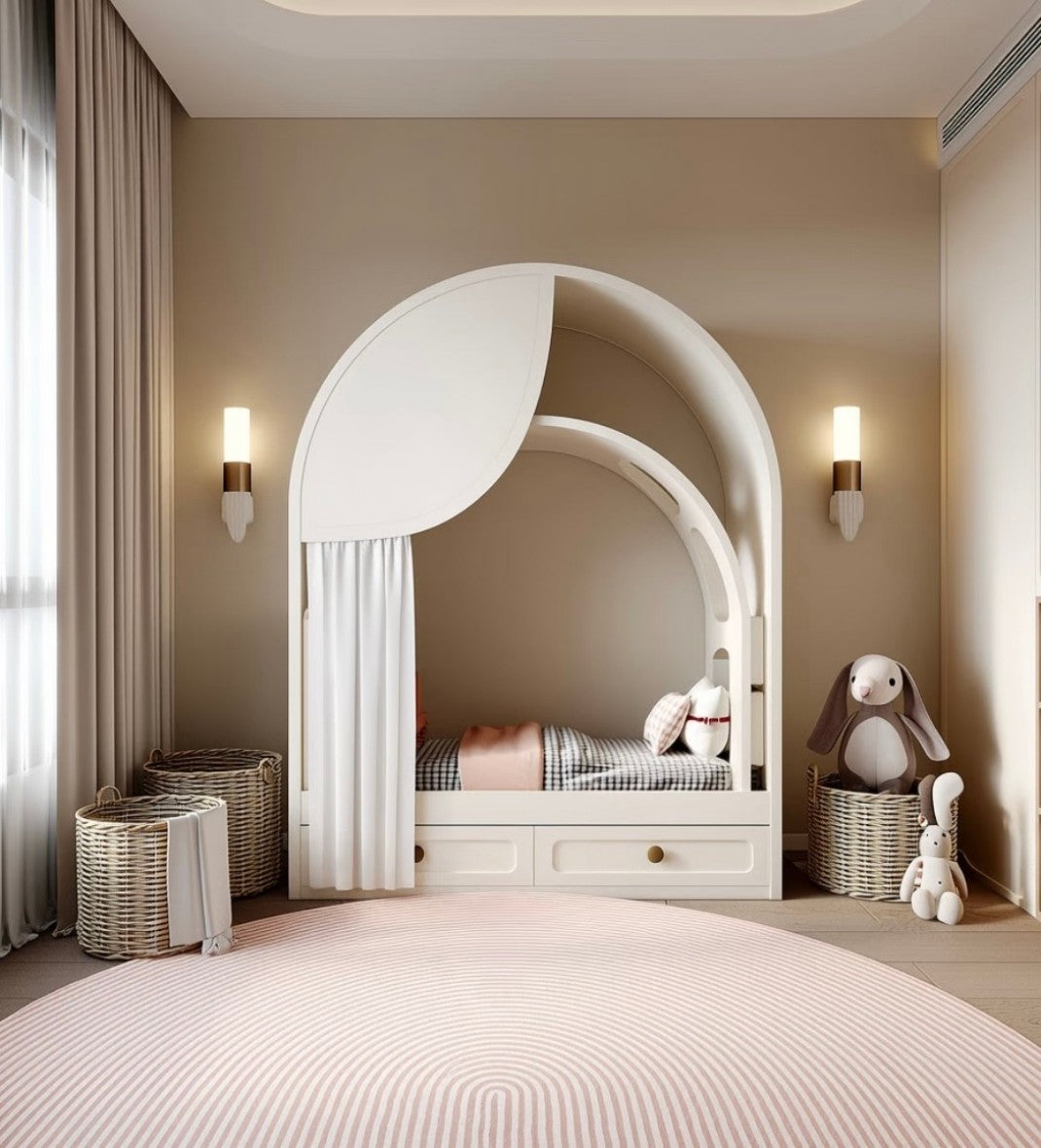 Modern Kids Canopy Bed with Storage Drawers, Arched Children’s Bed