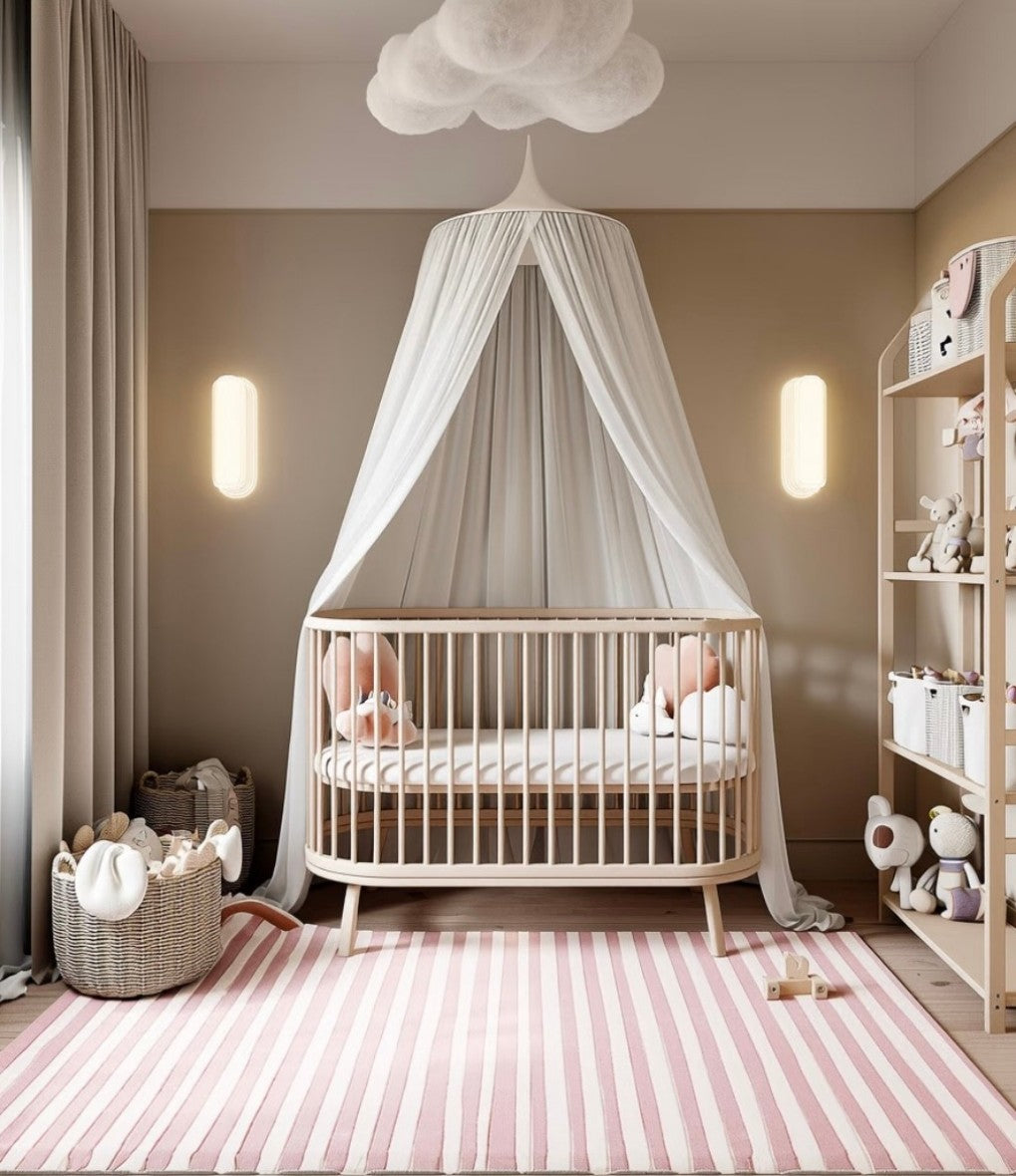 Modern Baby Crib with Canopy, Nordic Style Wooden Nursery Bed