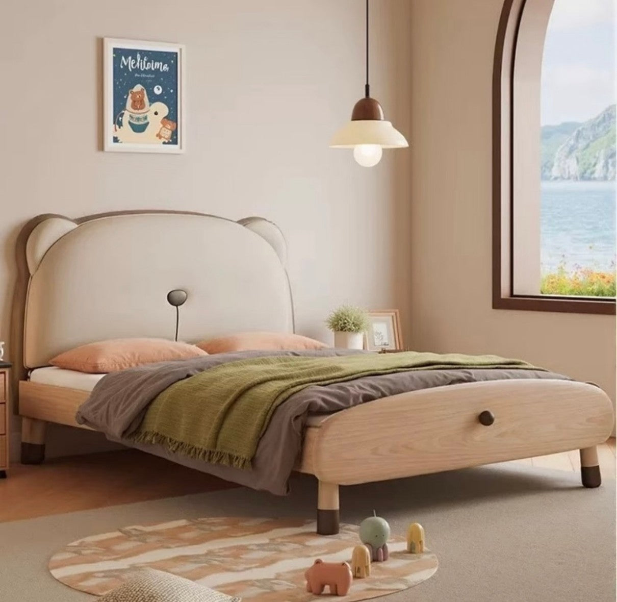 Cute Bear Ears Kids Bed, Modern Wooden Children’s Bed Frame