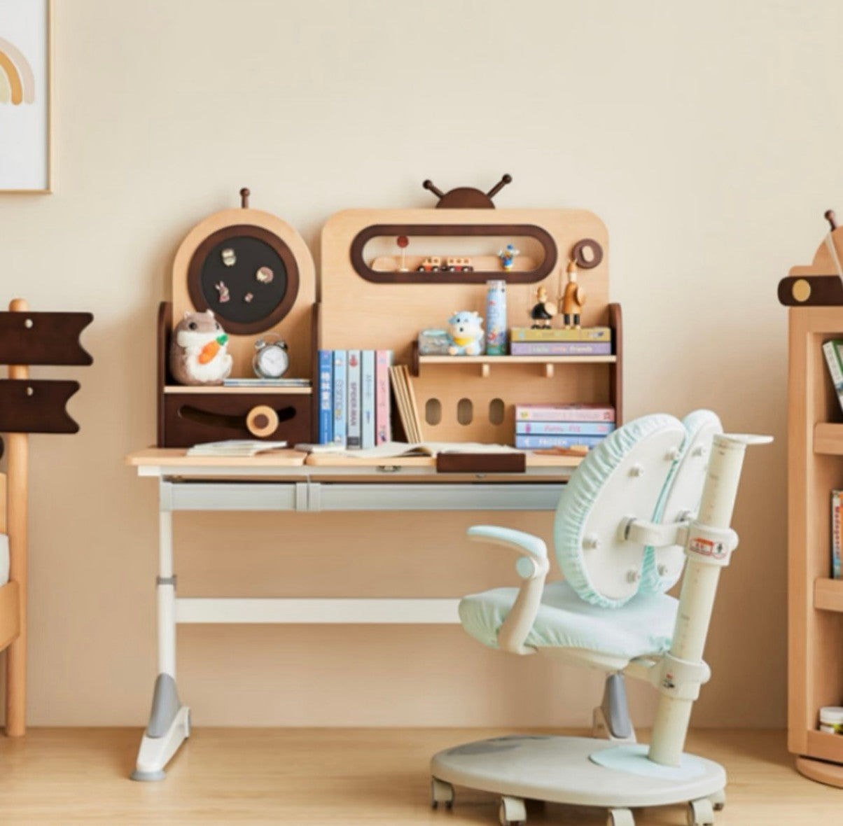 Adjustable Kids Study Desk with Bookshelf, Ergonomic Children’s Learning Table