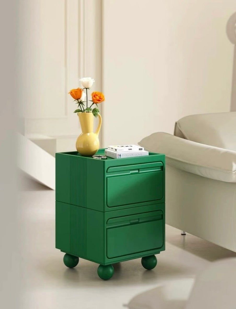 Modern Green Nightstand with Storage Drawers | Stylish Bedside Table