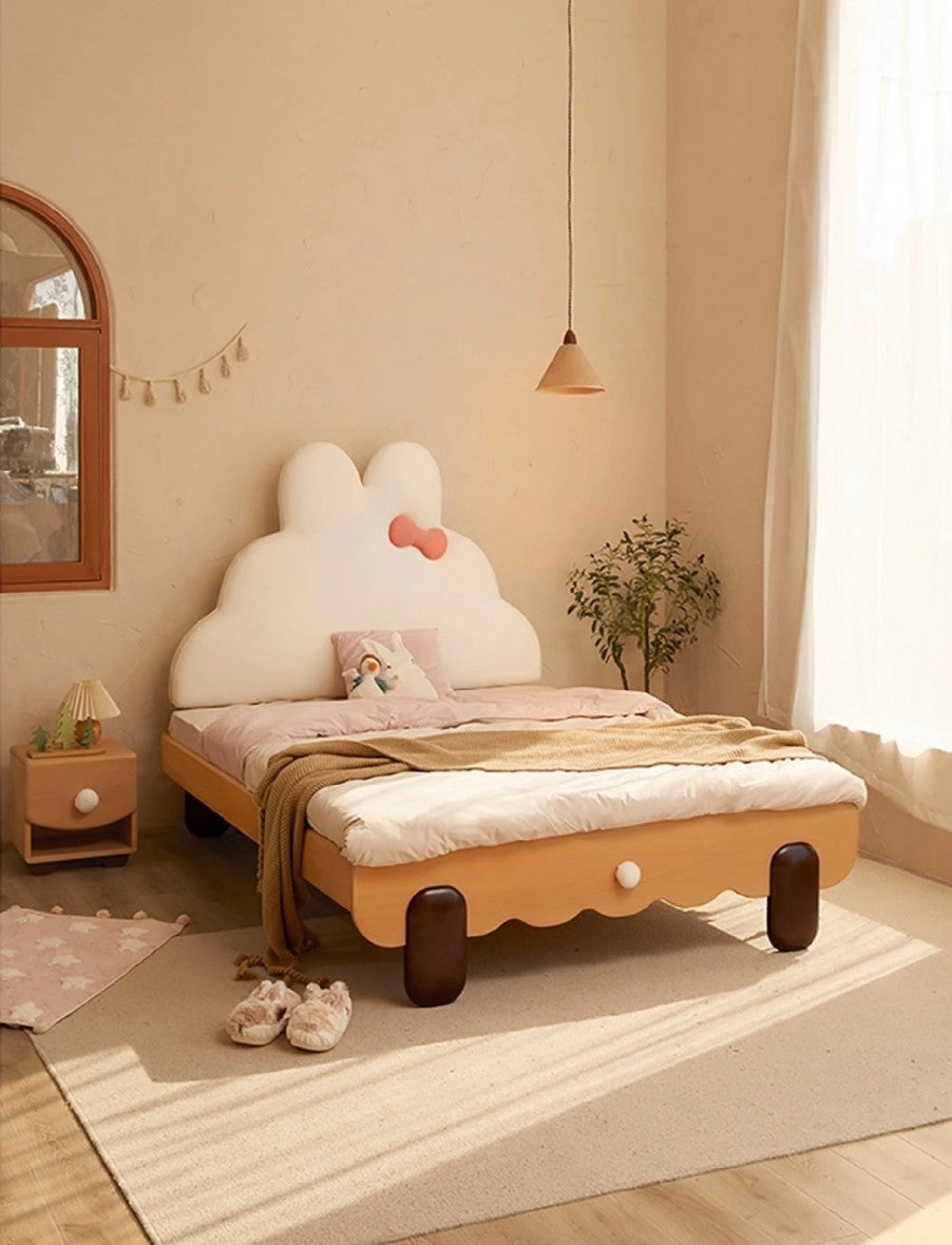 Bunny Ear Kids Bed – Cute Pink and White Bed Frame with Whimsical Headboard and Playful Accents