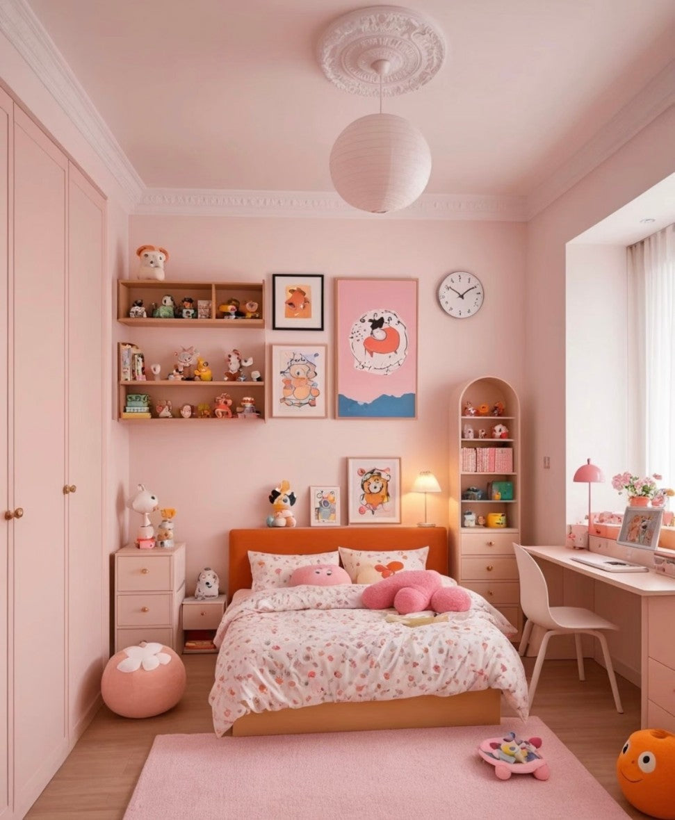 Pink Princess Kids Bed with Desk and Storage – Complete Bedroom Set for Girls