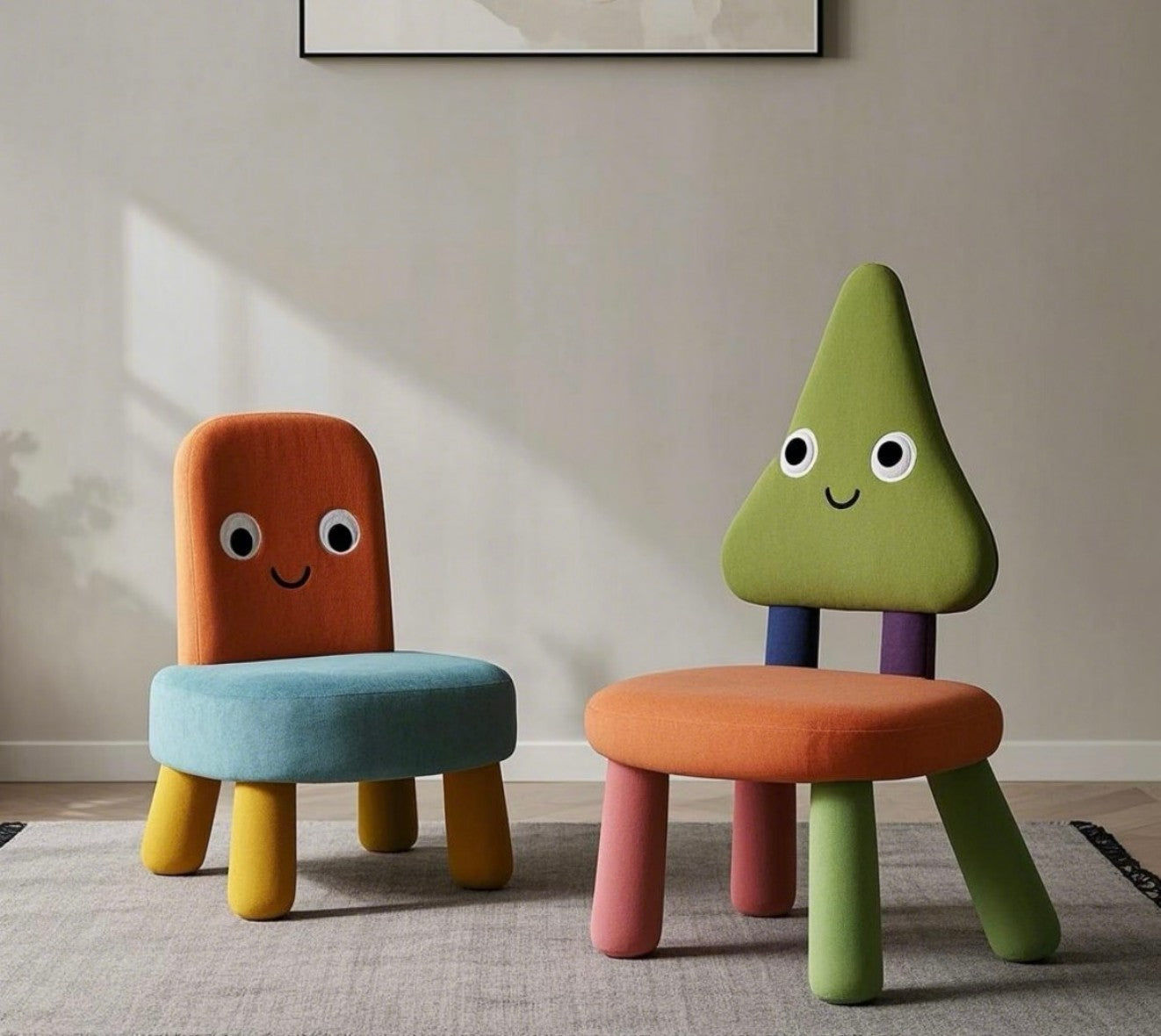 Cute Shape Kids Chairs – Colorful Playroom Seating with Fun Faces