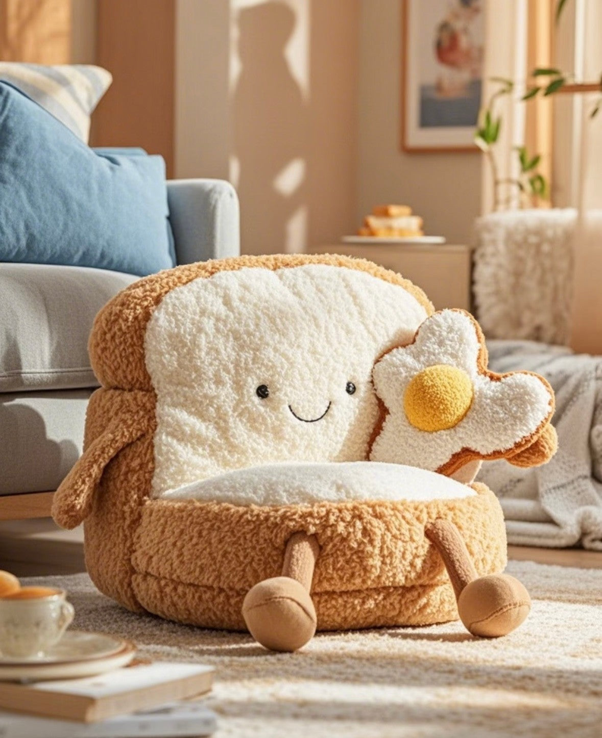 Toast and Egg Plush Chair – Cute Breakfast Theme Kids Armchair