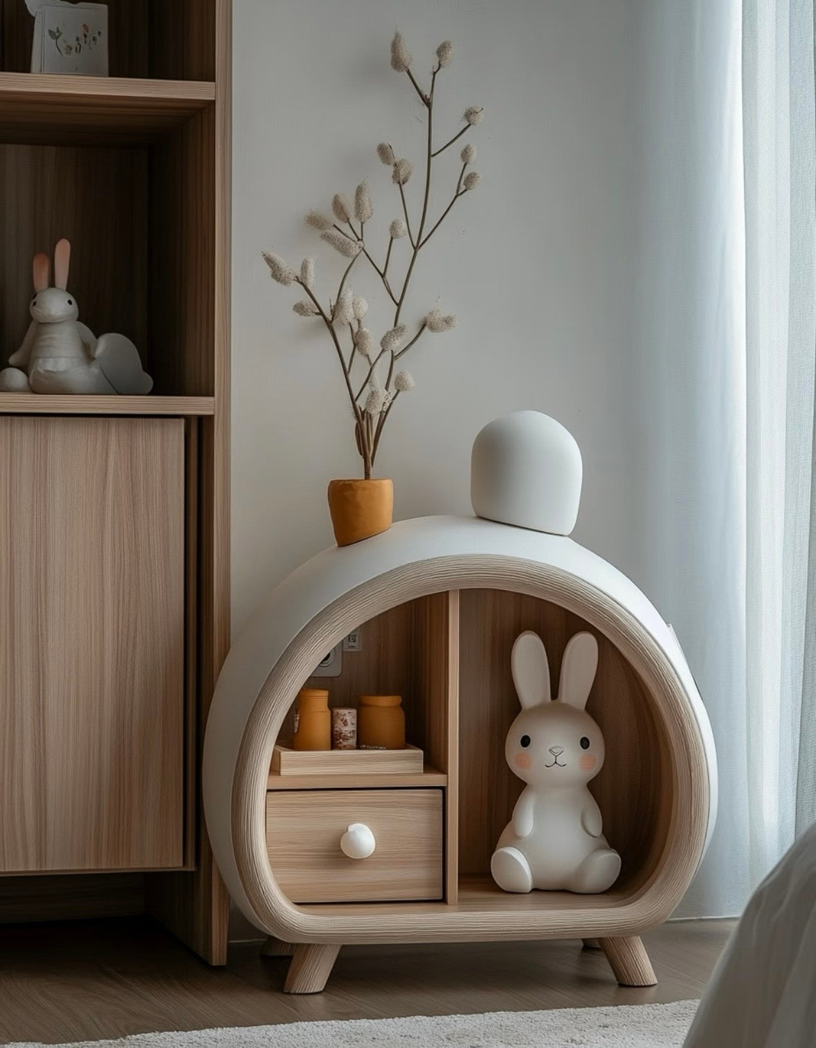 Modern Bunny Storage Cabinet – Cute Wooden Kids Organizer