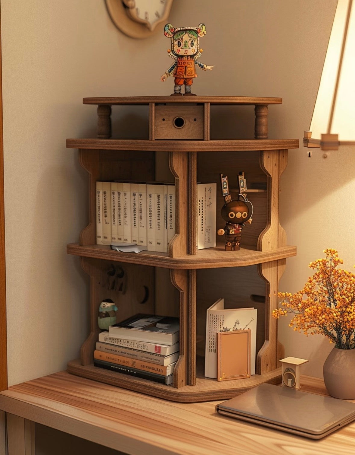Japanese Style Wooden Desktop Bookshelf – Small Bookcase Organizer