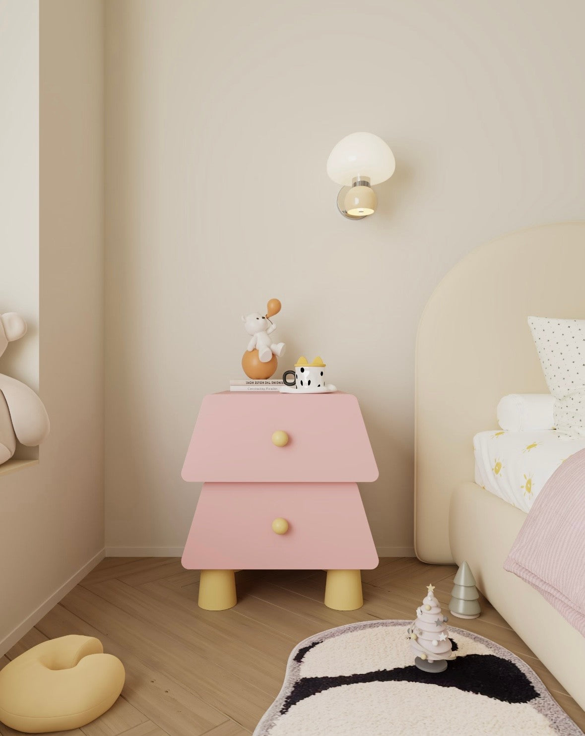 Pink Mushroom Nightstand – Modern Kids Bedside Table