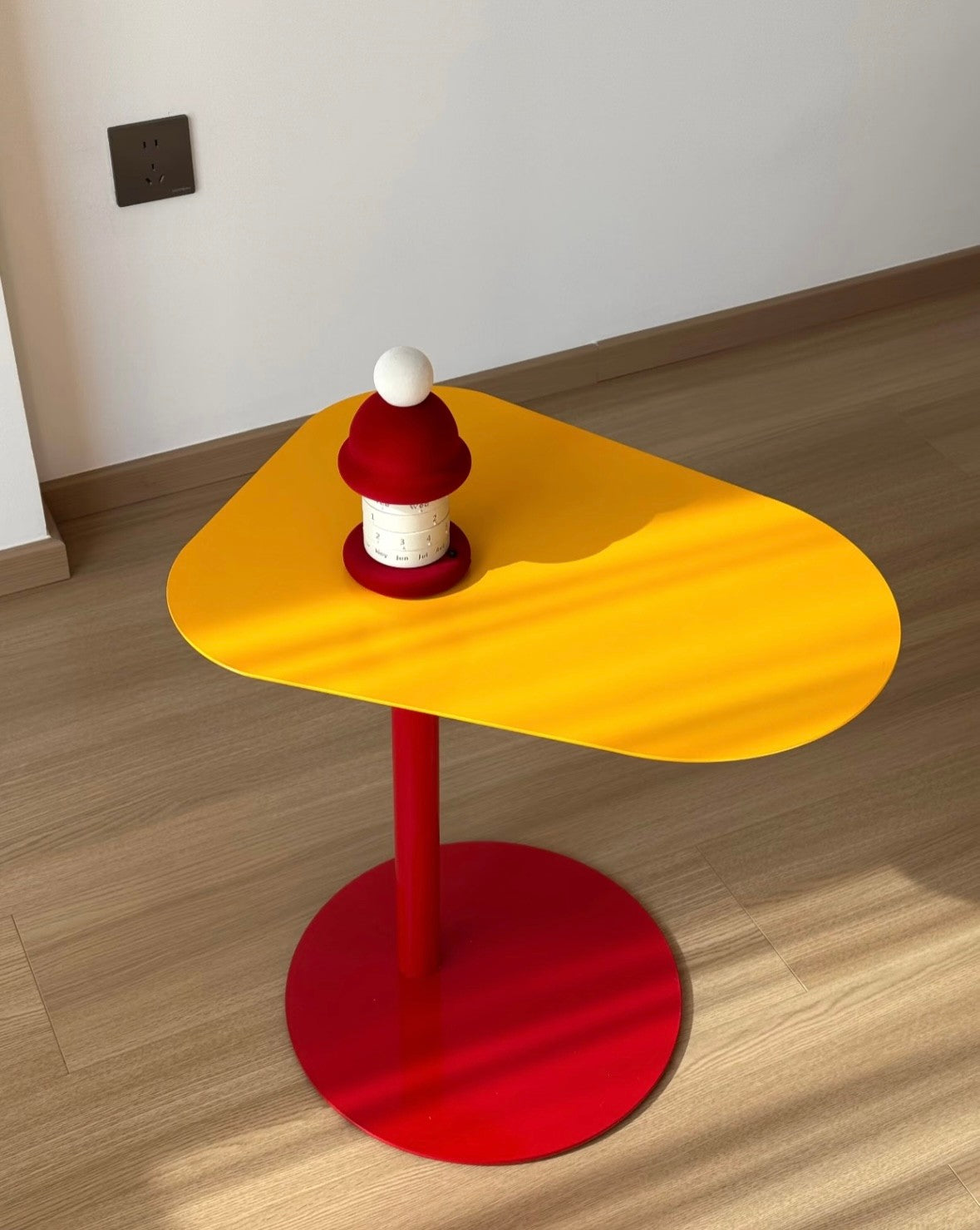 Modern Red and Yellow Triangle Side Table – Colorful Accent Table