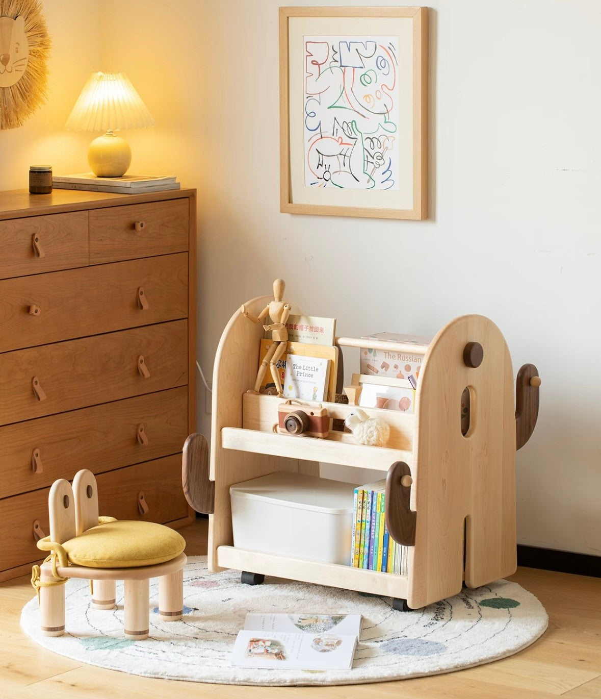 Elephant Wooden Bookshelf – Cute Kids Book Storage Organizer