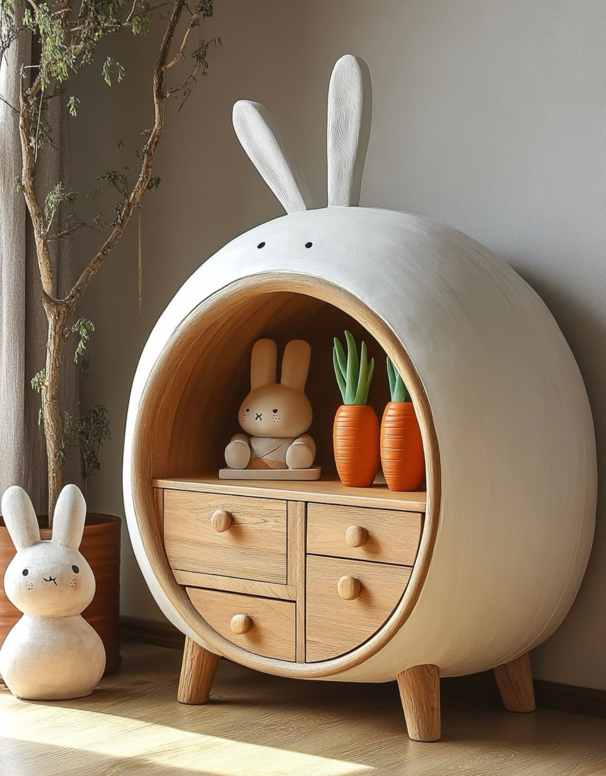 Bunny Ears Kids Storage Cabinet – Cute Wooden Dresser Organizer