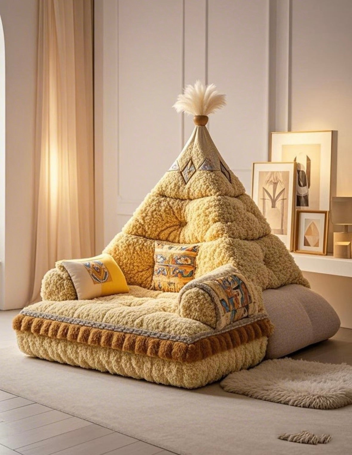 Pyramid Teepee Plush Sofa – Boho Sherpa Floor Seating for Living Room