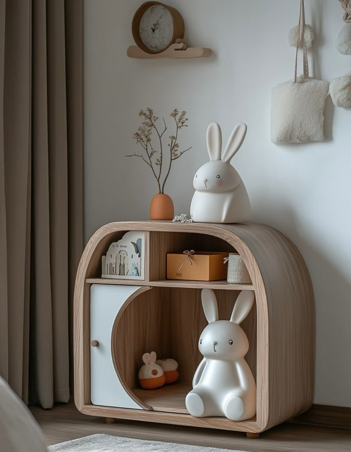 Modern Bunny Storage Cabinet – Cute Wooden Organizer for Kids