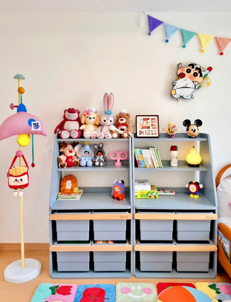 Stackable Toy Storage Shelves – Modern Kids Organizer with Bins