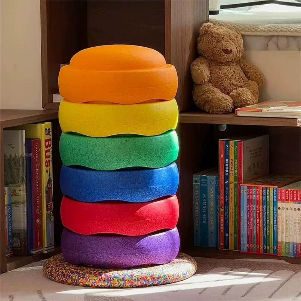 Rainbow Stacking Cushions – Colorful Kids Playroom Floor Pillows