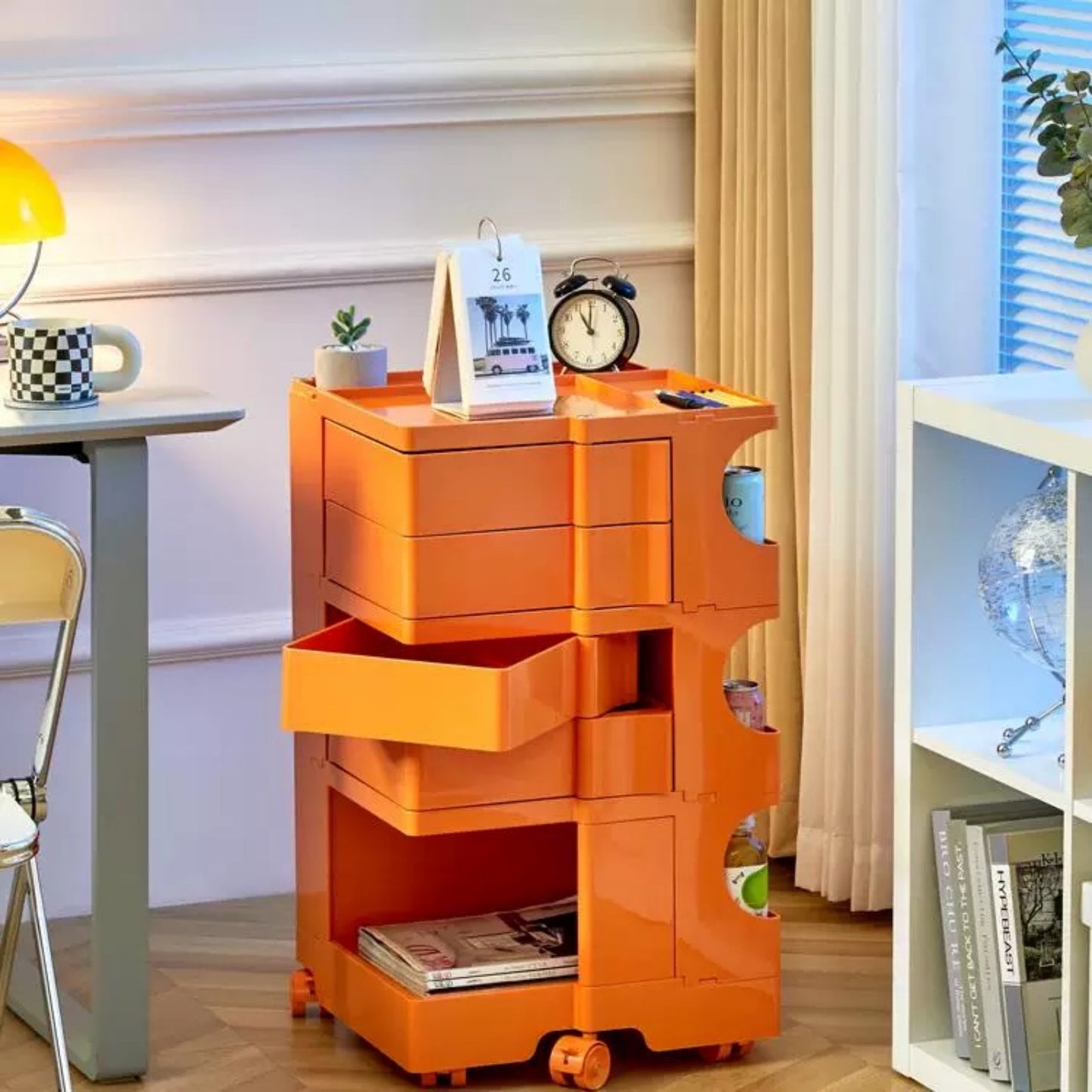 Orange Rolling Storage Cart – Modern Multi-Layer Organizer