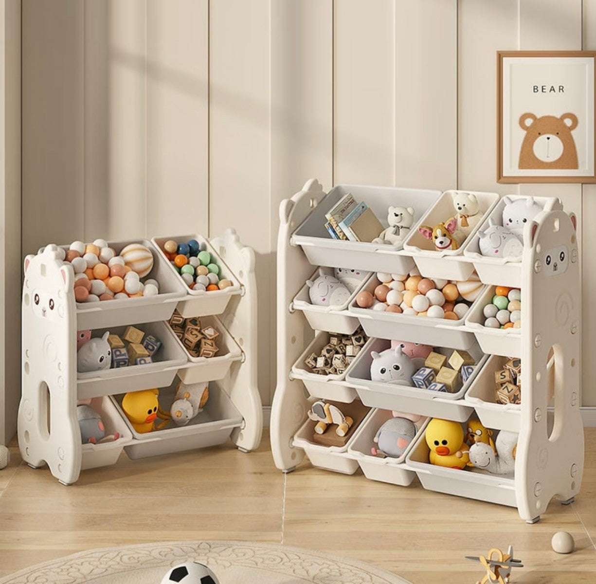 Bear Themed Toy Organizer Shelf – Multi-Bin Kids Storage Rack