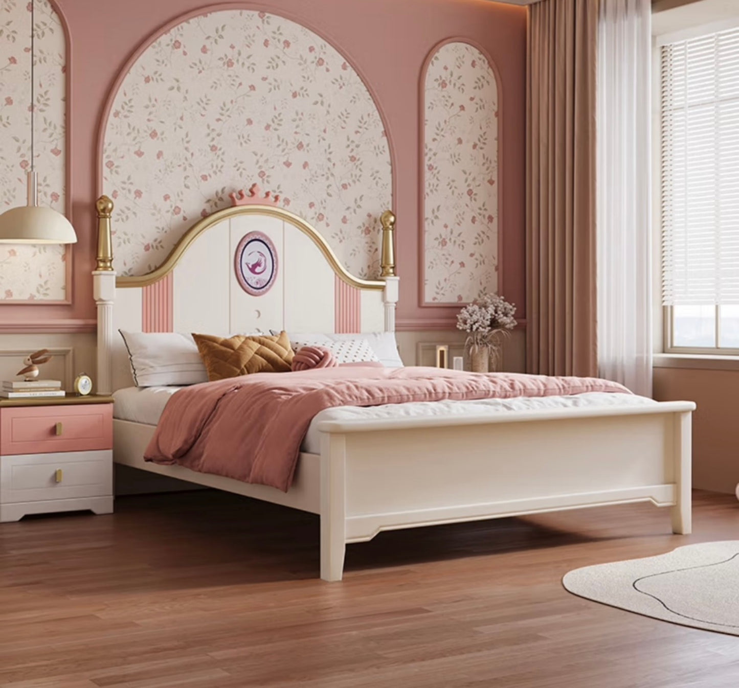 Classic Princess Kids Bed – Elegant Pink and Gold Girls’ Bed