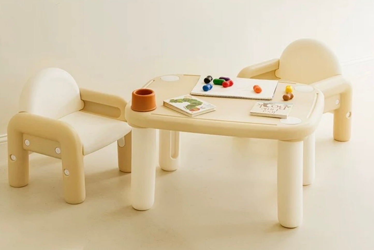 Modern Kids Plastic Table and Chair Set – Cream Toddler Furniture