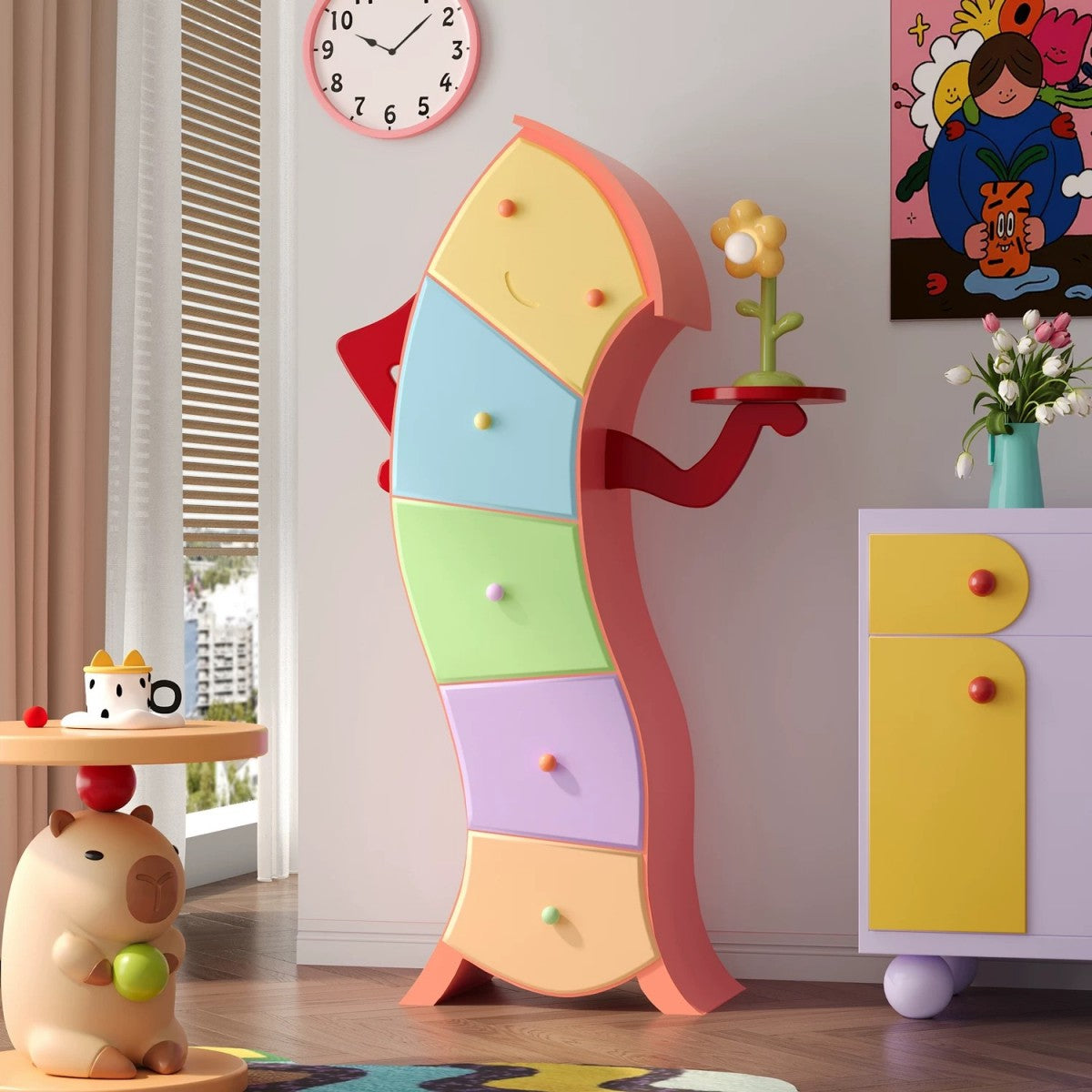 Colorful Wavy Dresser – Whimsical Kids Storage Cabinet