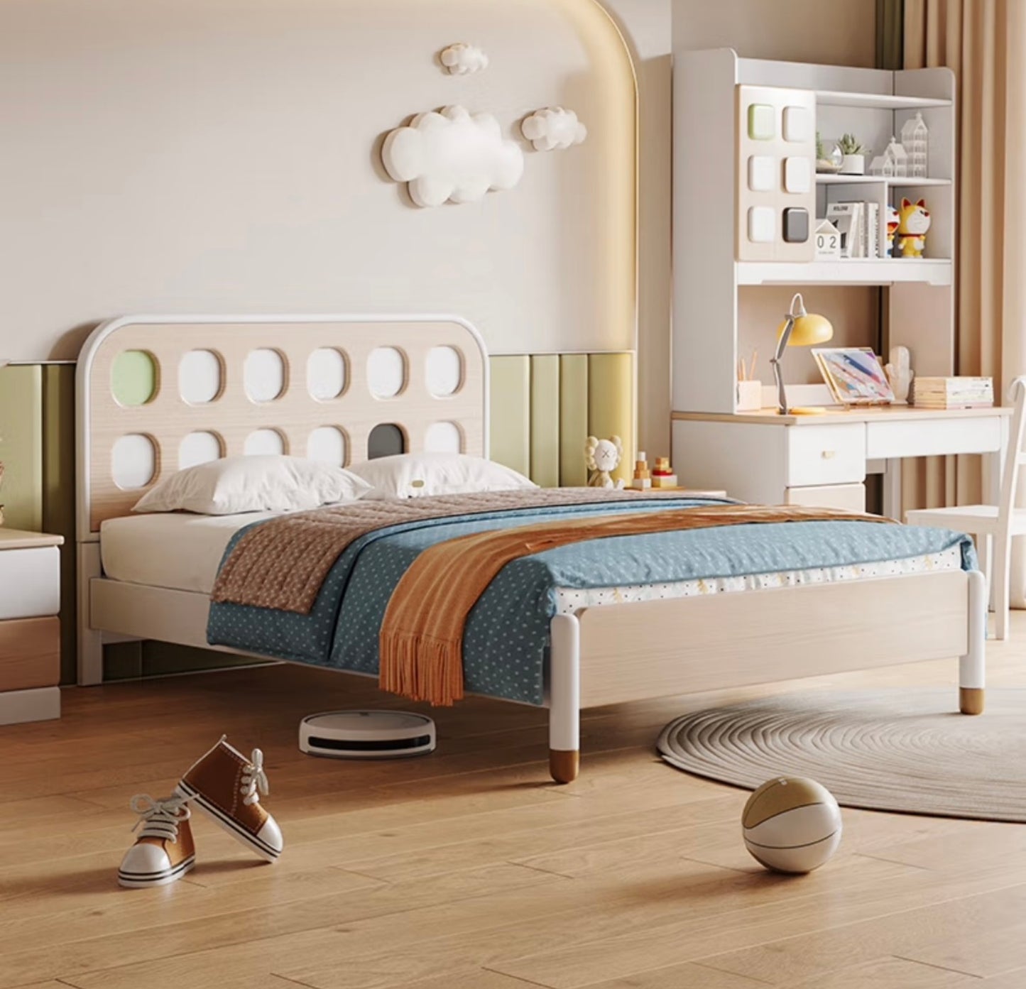 Modern Kids Bed with Geometric Headboard – Stylish Children’s Bed Frame