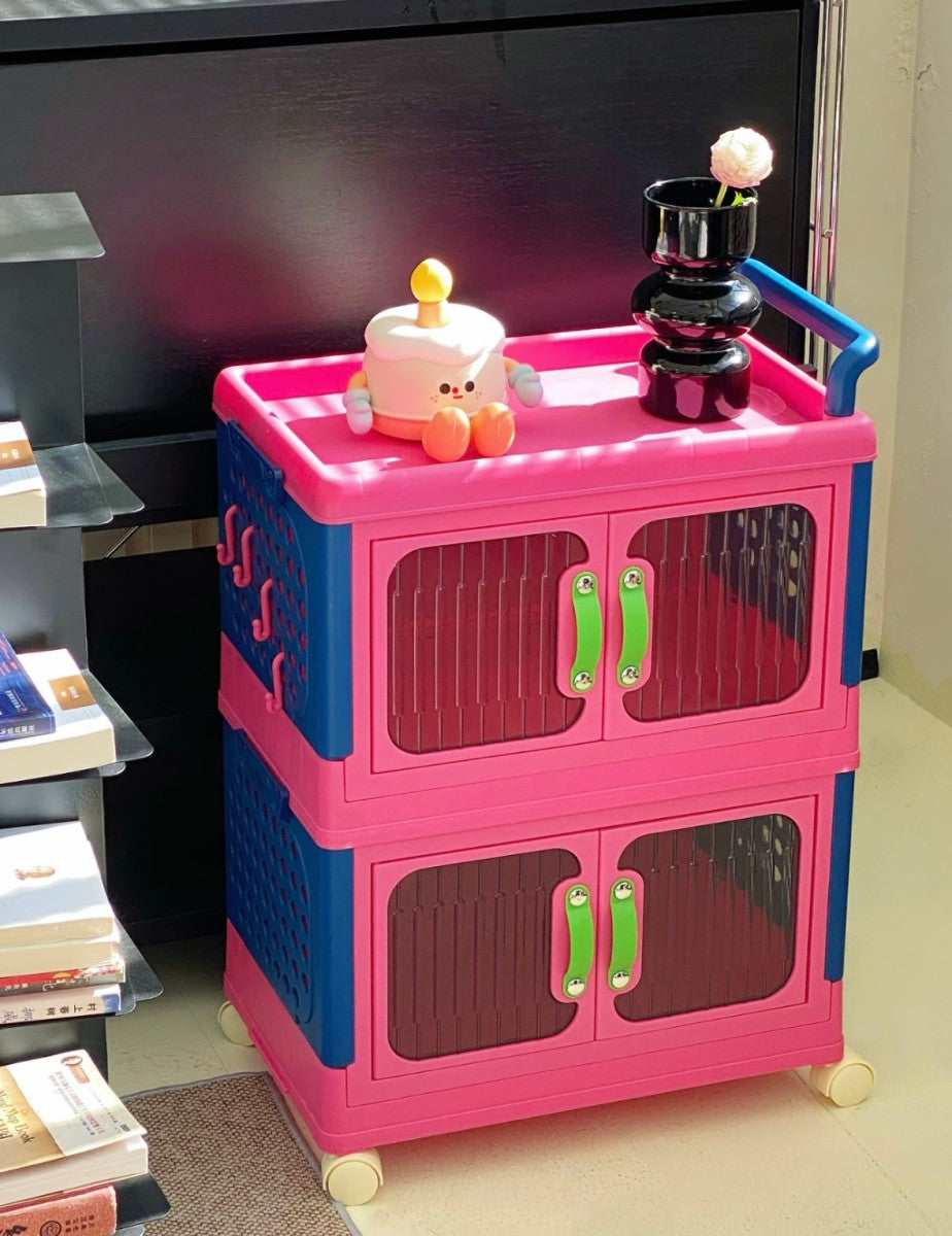 Colorful Rolling Plastic Storage Cabinet – Kids Utility Organizer Cart