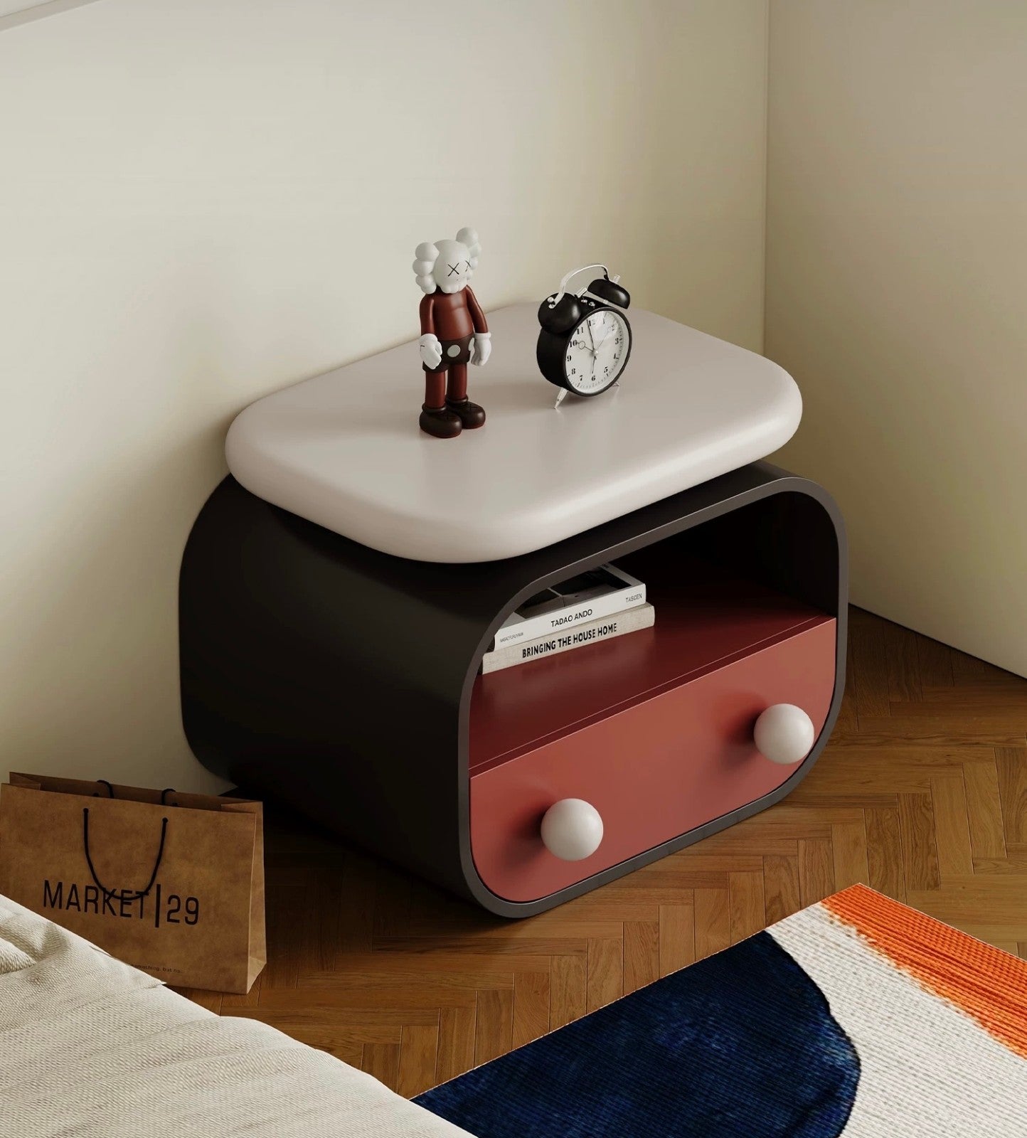 Modern Two-Tone Nightstand – Minimalist Kids Bedside Cabinet
