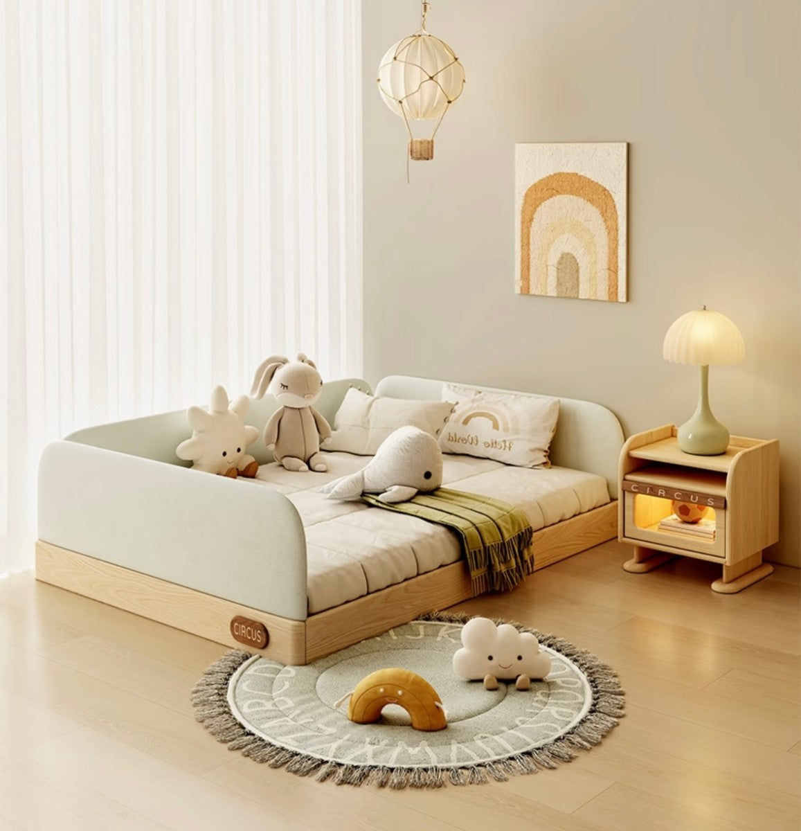 Montessori Floor Bed for Kids – Minimalist Toddler Bed with Guardrails