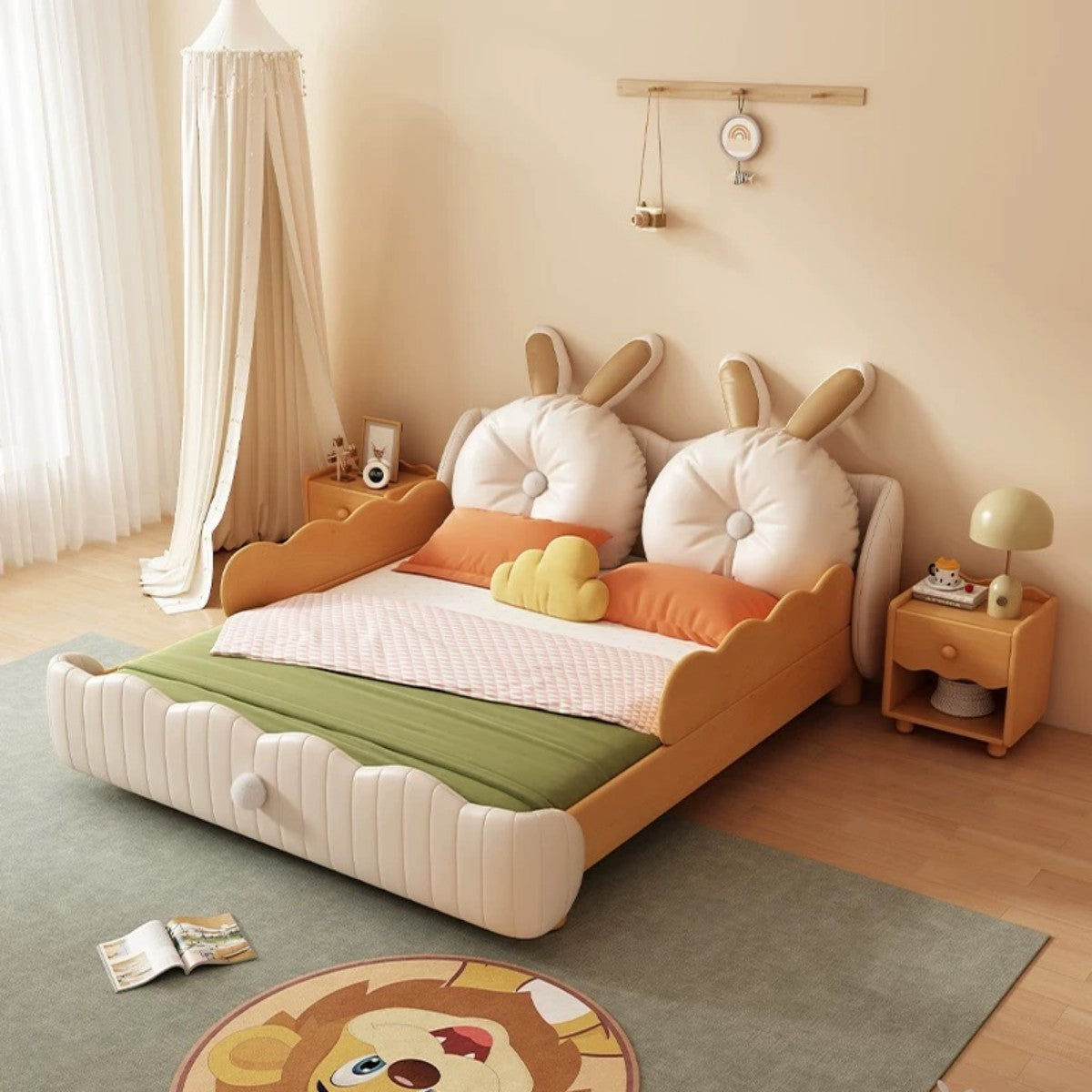 Bunny Headboard Kids Bed – Double Rabbit Ears Upholstered Bed