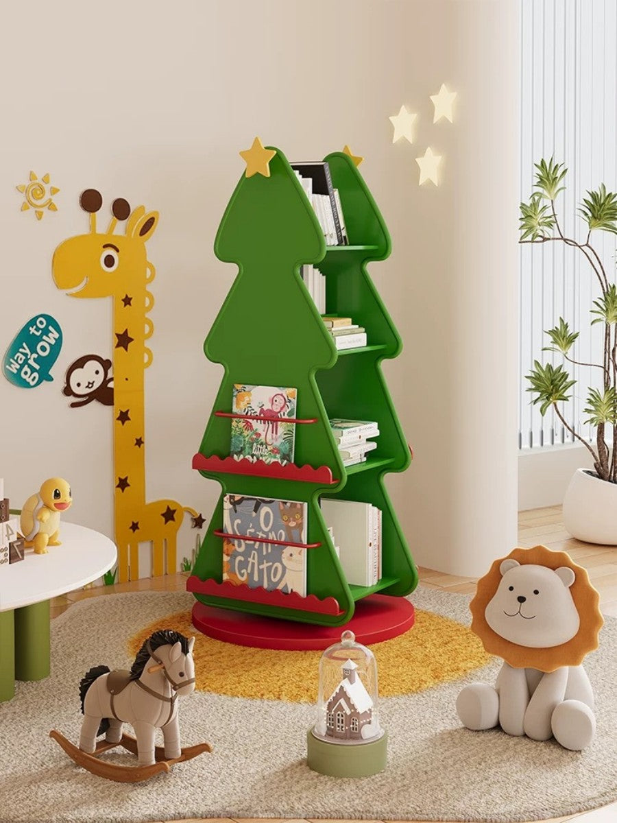 Christmas Tree Rotating Bookshelf – Kids’ Creative Book Storage Rack
