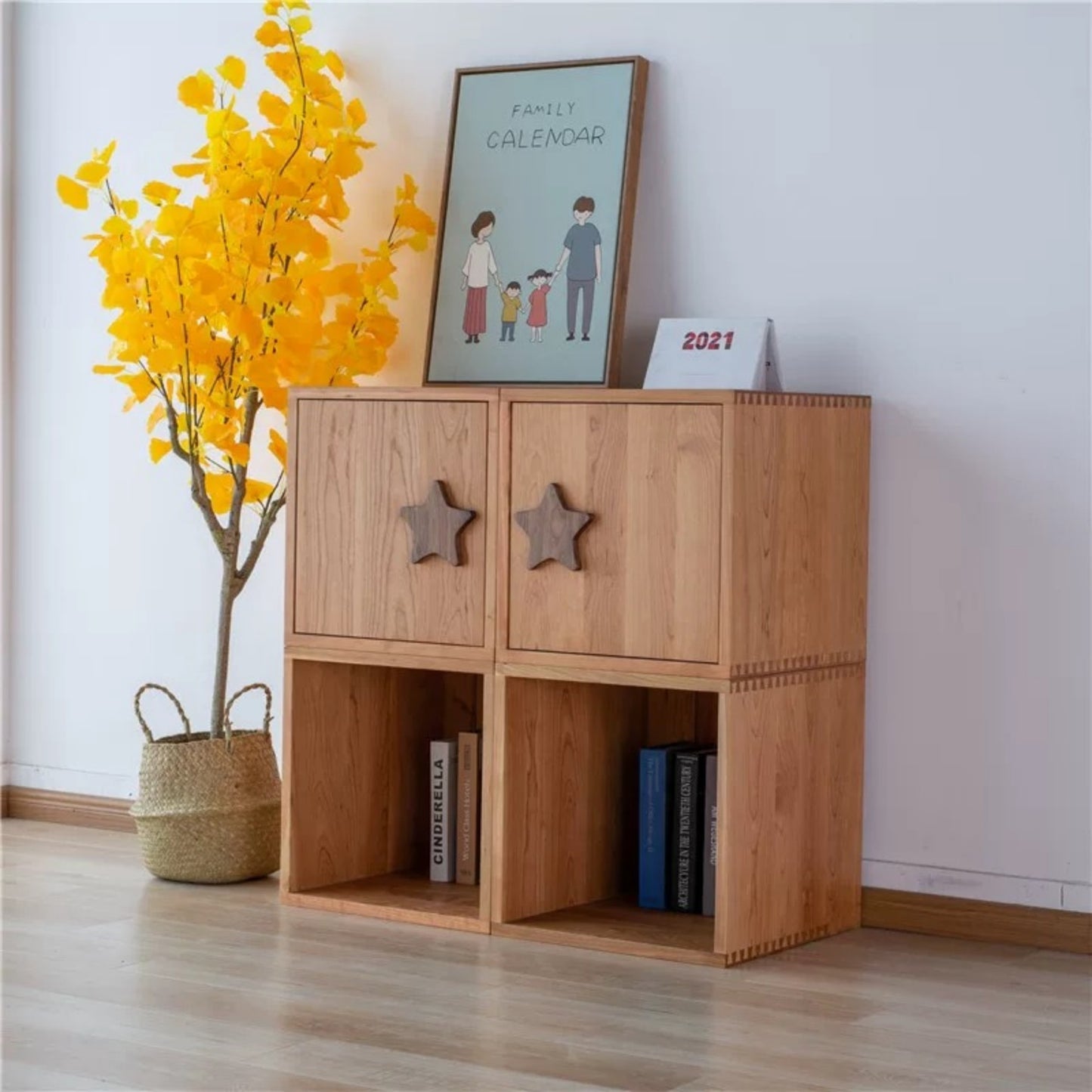 Star Handle Kids Storage Cabinet – Solid Wood Toy Organizer