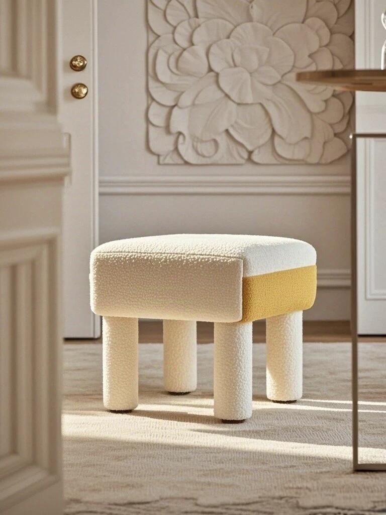 Modern Checkered Bouclé Seating Stool – Cozy Accent Seating for Kids & Living Rooms