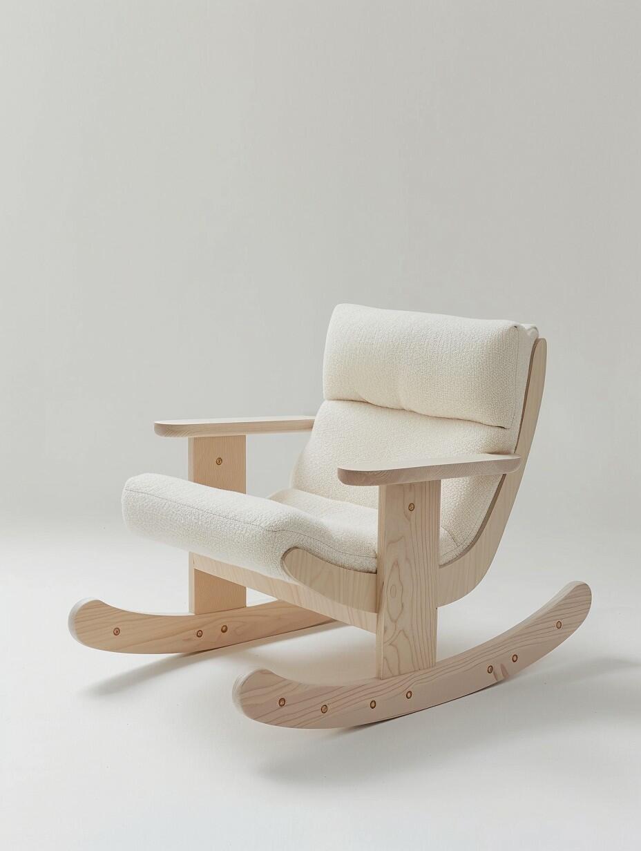 Scandinavian Rocking Chair – Modern Wooden Glider with Cozy Bouclé Cushion (Nursery / Lounge Seating)